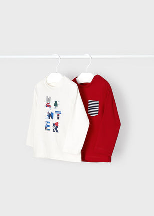 Pack de 2 Camisetas Manga Larga para Bebé en Color Blanco y Rojo