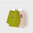Pack 2 Camisetas Manga Larga en Color Verde y Marrón con Dibujo de Perros