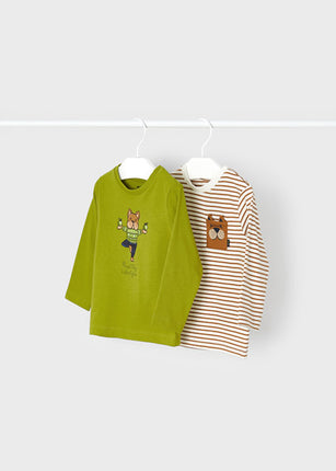 Pack 2 Camisetas Manga Larga en Color Verde y Marrón con Dibujo de Perros