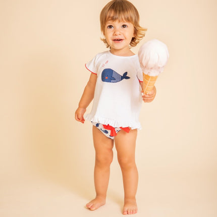 Bañador y Camiseta Ballenas para Niña calamaro